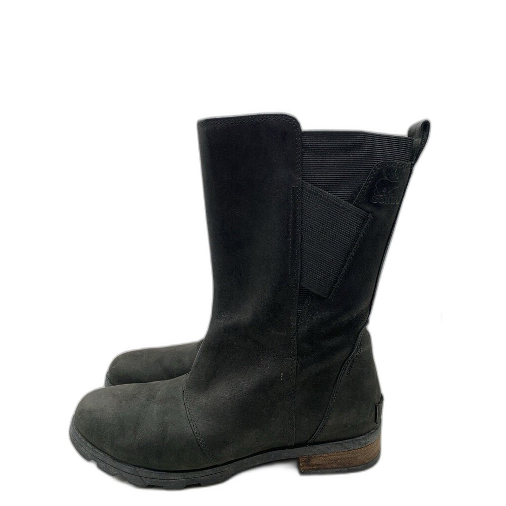 Sorel Women's Emelie Mid Calf Leather Waterproof black pull-on boot sz 9 / EU40